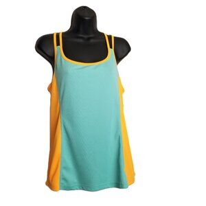 Marika Athletic Tank Top Colorblock Teal Orange Strappy Racerback Athleisure M